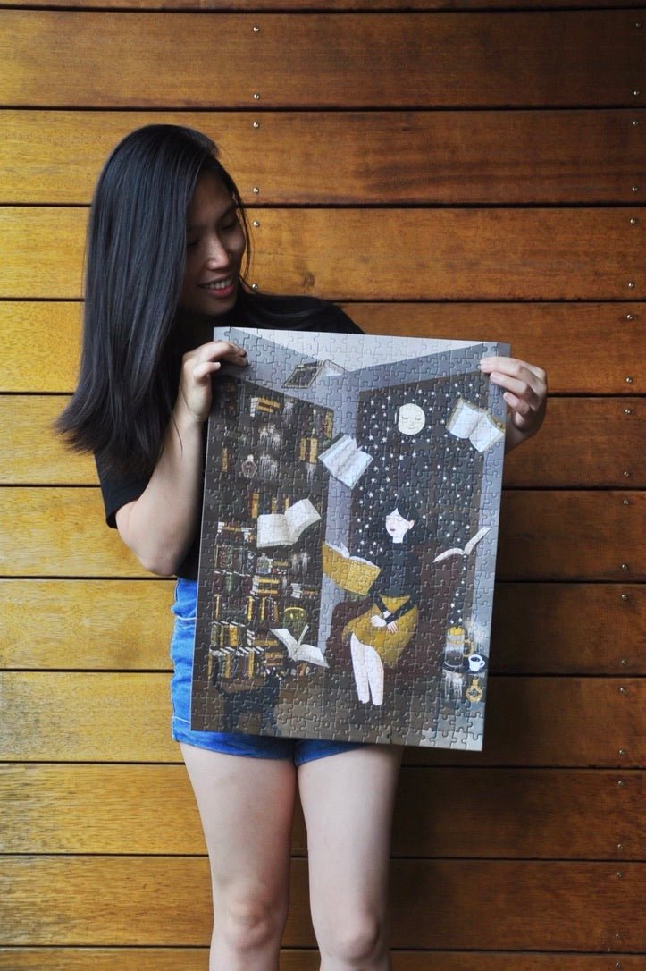 floating books bookish jigsaw puzzle reverie puzzles