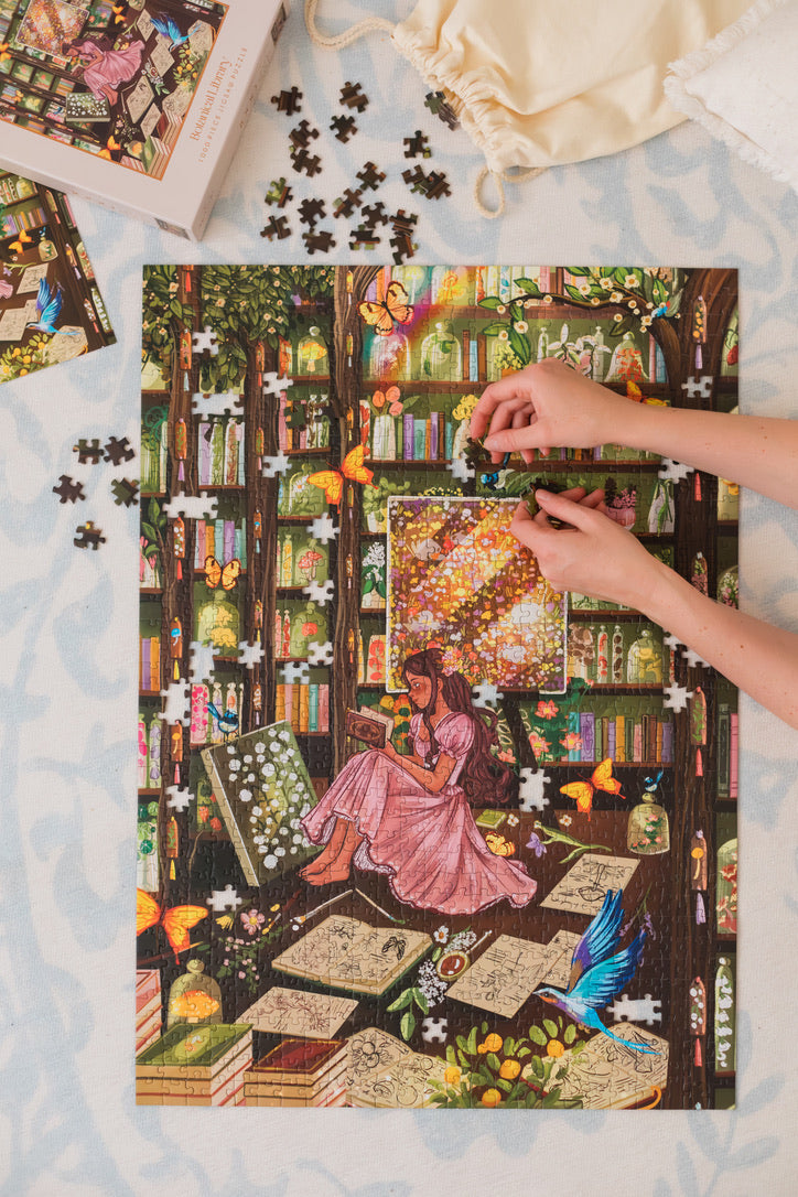 1000 Piece Puzzle For Adults – Cat In Lush Greenery, Botanical Feline Art Jigsaw (27.5x19.7 In)
